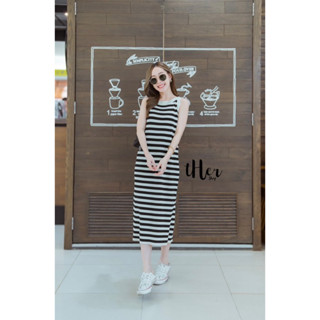 🌈🌿🌸🌼🌺🧡🤎🇰🇷Knit Stripe Sleeveless Maxi Dress