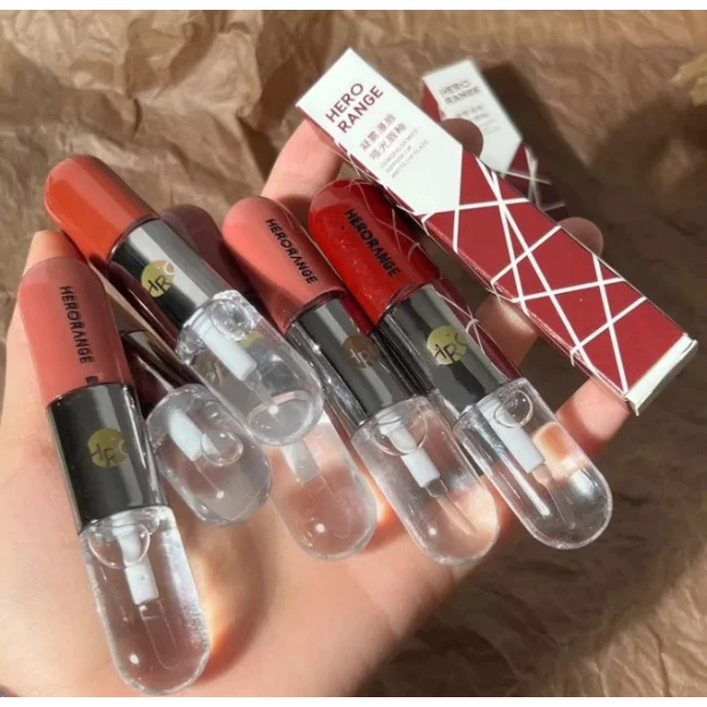 ลิป Herorange ลิปกลอส แบบสองหัว เคลือบน้ำใส กันน้ำ Lip ติดทนนาน ชุ่มชื้น M344