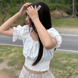 เสื้อสีขาว แขน-เจ้าหญิง สม็อคหน้า | ปรับขนาดอกได้