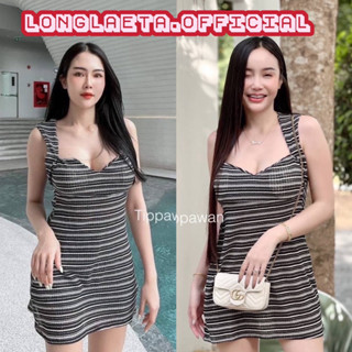 Minidress เดรสสั้นสีดำแขนกุดลายทาง ชุดตามหา ป้ายtippawan