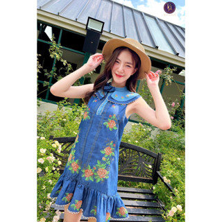 ราคาถูกที่สุด!! Boniga(โบนิก้า) Dress เดรสแขนกุด ทรงปล่อย ปกระบาย