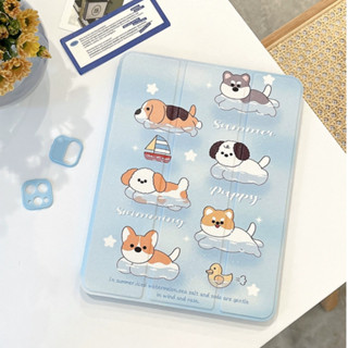 เคสiPadหมุน 360° แผ่นหลังอะครีลิ ลูกสุนัขว่ายน้ำ Gen9 10.2 cute puppy สีฟ้า Air5/4 Gen9 gen10 เคสไอแพด 10.9 11pro Air3