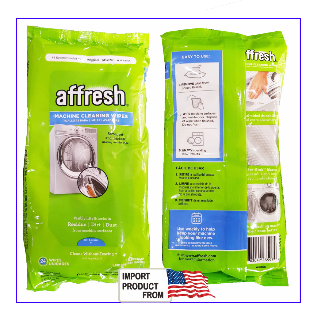 Affresh  Wipes ทิชชู่ทำความสะอาดเครื่องซักผ้า 24 แผ่น/ห่อ นำเข้าจาก อเมริกา Washing Machine Cleaner