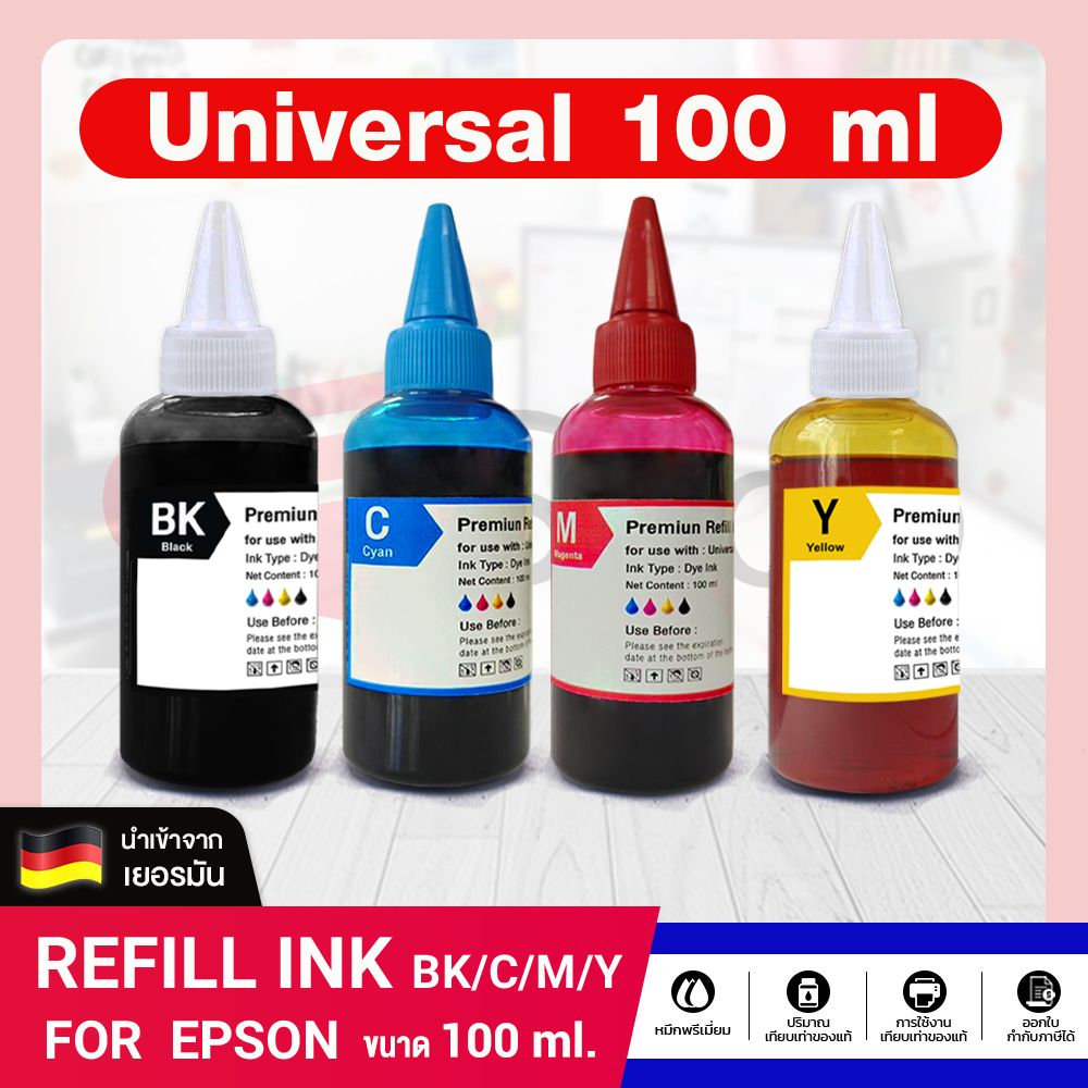 น้ำหมึกเติม INK Refill 100ml. For EPSON ทุกรุ่น L11050/L121/L1210/L1216/L1250/L1256/L14150/L15150
