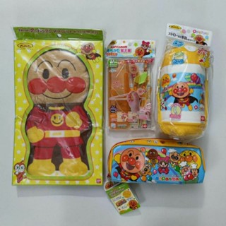 Anpanman อันปังแมน เซ็ต 4 ชิ้น กระติกน้ำหลอดดูดแข็ง480ml_ตะเกียบหัดคีบ_ผ้าเช็ดมือ_กล่องดินสอ