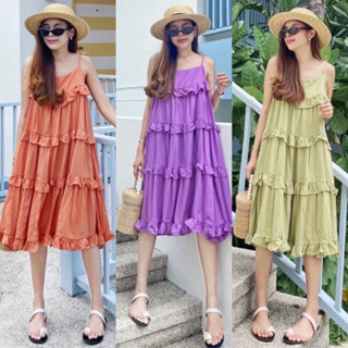 Yunaka เดรสสั้น เดรสสั้นสายเดี่ยว ระบาย อก 40”เอว 46” Spaghetti Strap Dress