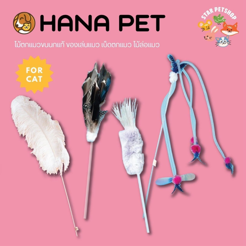 Hana Pet ไม้ตกแมวขนนกสุดหรู ของเล่นแมว ให้เลือก 16 แบบ เบ็ดตกแมว ไม้ตกแมว ไม้ล่อแมว นำเข้าจากเกาหลี