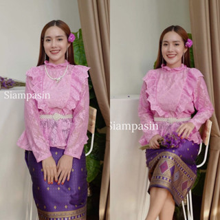 SOF เสื้อลูกไม้ สวยเด่น อก S M L XL XXL สีบานเย็น เสื้อลูกไม้แขนยาว แบบประยุกต์ รุ่นจุ๋ย Blouse