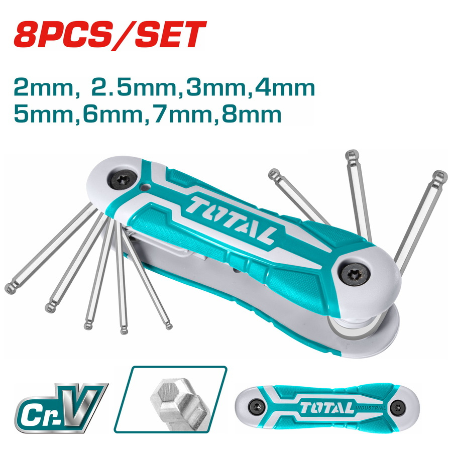 TOTAL ตลับกุญแจหกเหลี่ยมหัวบอล 8 ตัวชุด THT1061836 ขนาด 2-8 มิล Hex Key 01rrk
