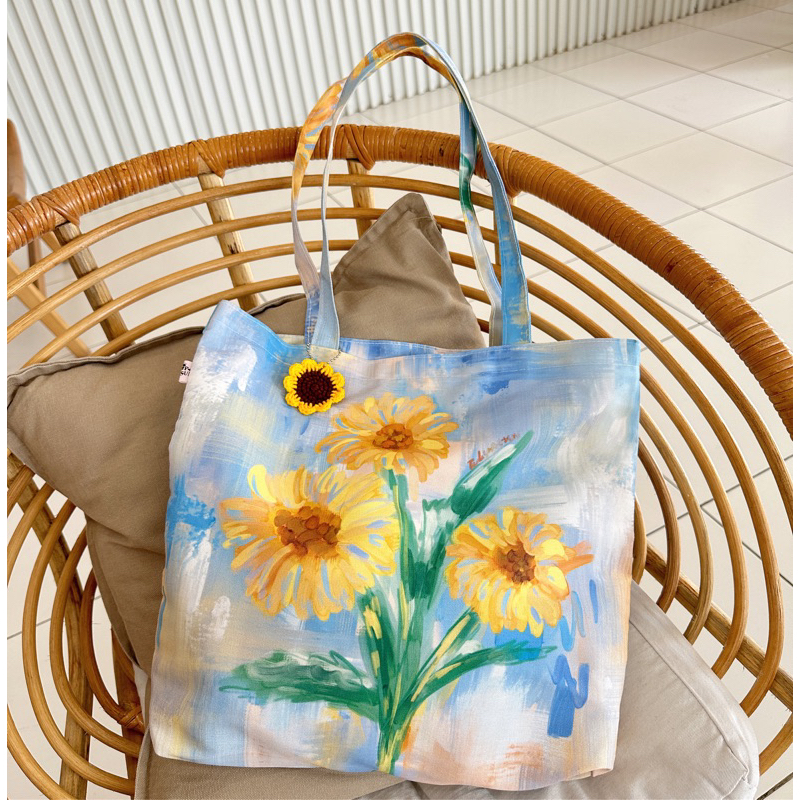 กระเป๋าผ้า 𝟑 𝐒𝐮𝐧𝐟𝐥𝐨𝐰𝐞𝐫 มีซิบ พร้อมส่ง!!- Tulip.atsun