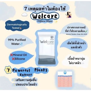 Welcareทิชชู่เปียก1ห่อ/20แผ่น (โปรซื้อ1ห่อแถมฟรีแมสwelcare1ห่อจำนวน6ชิ้น)