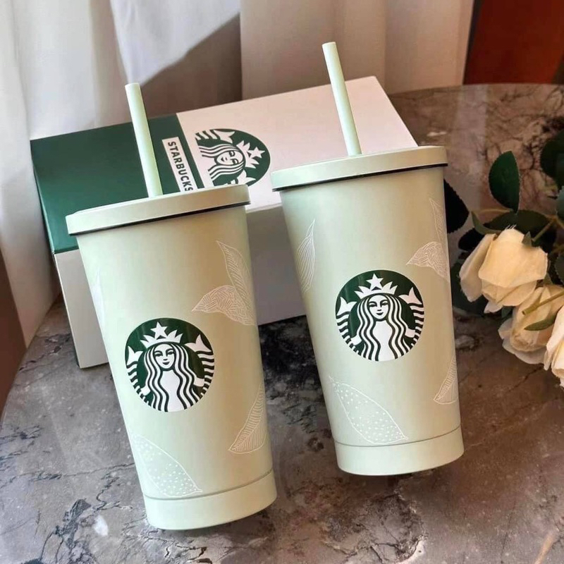 🌈ส่งจากไทย แก้ว Starbucks แก้วเก็บความเย็น งานสแตนเลส ขนาด 500 ml ( พร้อมหลอด)
