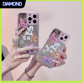 💲คูปองเคลม💲เคสไอโ case for iphone 11 12 ผีเสื้อ เพิ่มจี้ เคส 14 13 12 11 pro max กระจกเงา การป้องกันอย่างเต็มที่