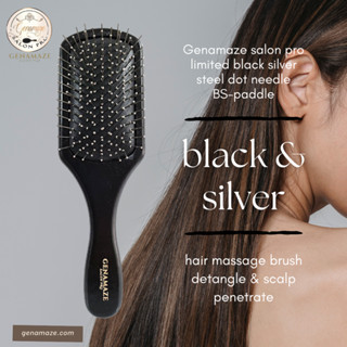 Genamaze black silver steel dot needle BS-paddle หวีแปรงชนิดด้ามไม้ซี่เหล็ก ช่วย massage และกระตุ้น การไหลเวียนโลหิตบนหน