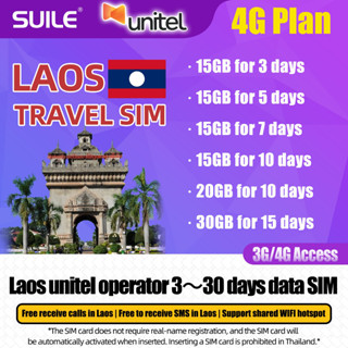 Laos SIM Unitel 4G Speed Prepaid SIM Card for Laos Number Laos SIM Travel 3～30 Days Internet 15GB/20GB/30GBFree pin NO.3