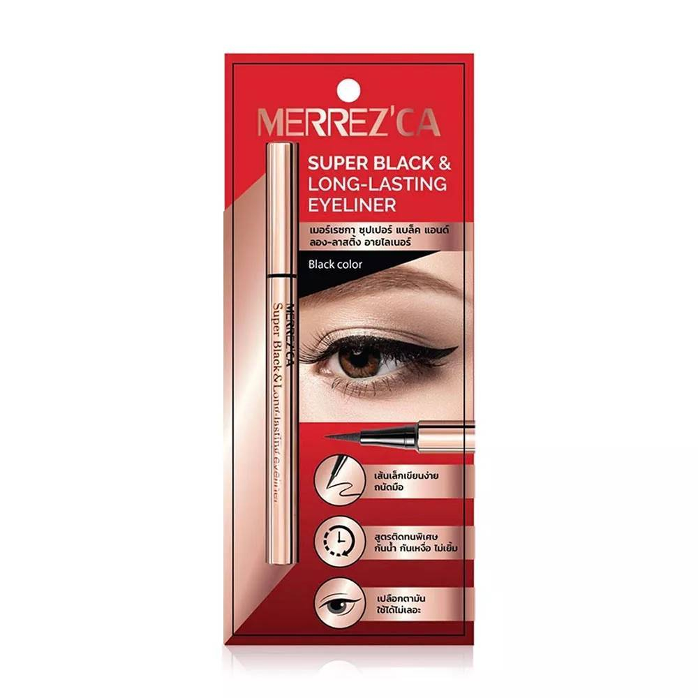 Merrezca Super Black & Long-Lasting Eyeliner 0.8g อายไลเนอร์ หัวเมจิกเส้นเรียวเล็ก กันน้ำ