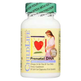 ChildLife Prenatal DHA, Natural Lemon Flavor, 500 mg, 30 Soft Gel Capsules