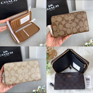 🎀 (สด-ผ่อน) กระเป๋าสตางค์ ใบกลาง สีเบจ ซีน้ำตาล F88913 88913 MEDIUM ZIP AROUND WALLET IN SIGNATURE CANVAS