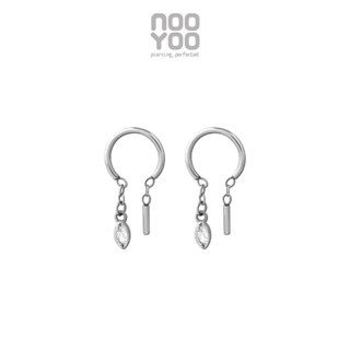 NooYoo ต่างหูสำหรับผิวพ้ง่าย Half Hoop Ring with Dangling Crystal Surgical Steel