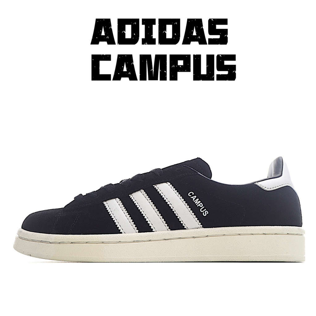 Adidas Original Campus ขาวดำ ลื่นสไตล์วินเทจแฟชั่นต่ำด้านบนกีฬารองเท้าลำลอง แท้100%ผู้ชายผู้หญิงBZ00