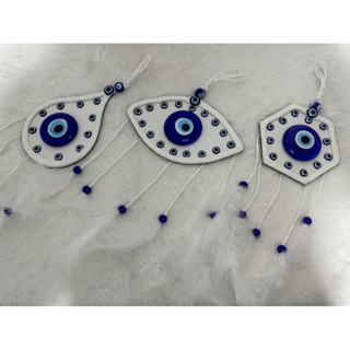 Evil eye แขวนผนัง ระบายขนนก evil eye size 8 cm