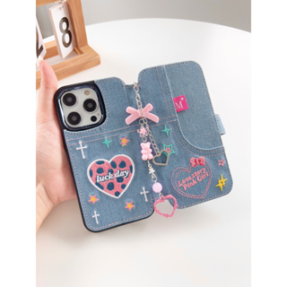 สต๊อคไทย พร้อมส่ง #เคสไอโฟน เคสฝาพับ iphone 11-14Promax 🦋 เคสฝาพับลายผ้ายีนส์สีอ่อน