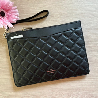 NATALIA LARGE QUILTED LEATHER ZIP POUCH BLACK k7017