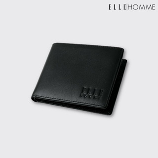 ELLE HOMME | กระเป๋าสตางค์หนังแท้ สไตล์ Business แบบพับสั้น ผิวเรียบหรู สีดำ | H8W117