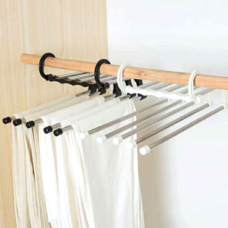 ไม้แขวนกางเกง 5ชั้น ไม้แขวนเสื้อ ไม้แขวนสแตนเลส ที่แขวนกางเกง Telescopic pants rack 5in1 มี 2สี convincing6