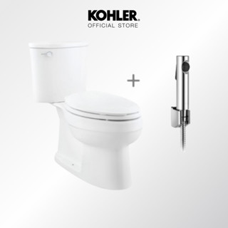 KOHLER Bundle set Adair Concealed 2-PC Toilet  with French Curve Quiet Close Seat + Cuff hygiene spray with hose and fixed wall bracket สุขภัณฑ์ รุ่น อะแดร์ พร้อมฝารองนั่ง รุ่นเฟรนเคิร์ฟ และพร้อมสายฉีด คัฟ สีเงิน K-22248K-C-0-98100X-CP