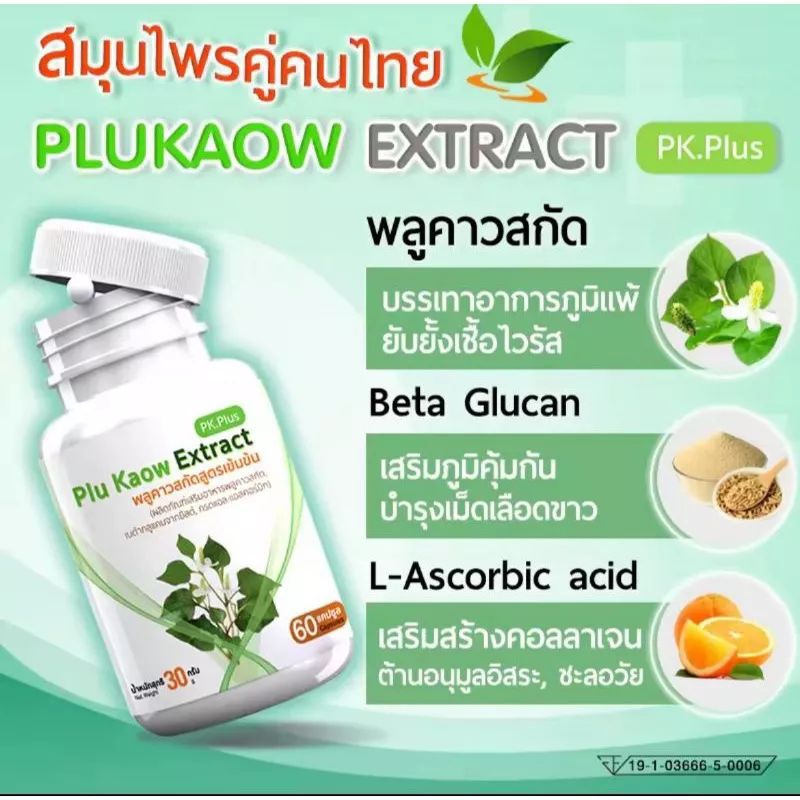 PK Plus Plu Kaow Extract (60แคปซูล)พลูคาวสกัด
