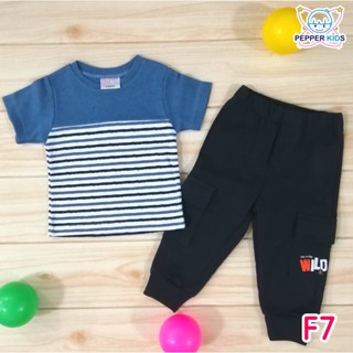 ชุดเสื้อยืดผ้าคอนตอน+กางเกงสีกรม 3-6 เดือน
