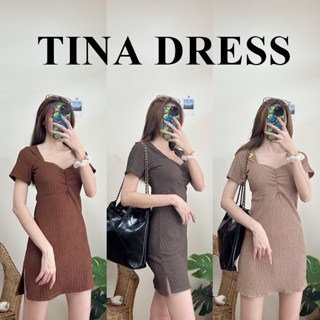 D080 : TINA DRESS เดรสแขนสั้นจีบอก