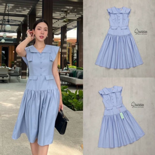 Code : M8 Shimmer ชุดเซ็ต เสื้อ+กระโปรง สีฟ้า ผ้าคอตตอนผสม สำหรับผู้หญิง ไซส์ S-XL