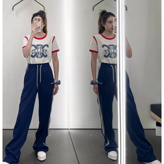 **Mix** กางเกงขายาว Ceลิน  TRACKSUIT PANTS IN DOUBLE FACE JERSEY NAVY/OFF WHITE ใส่ได้ชาย หญิง สินค้าใหม่ ของแท้