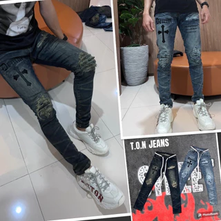 กางเกงยีนส์ขายาว ผู้ชาย ทรงเดฟ สกินนี่ ผ้ายืด เป้ากระดุม Size.28-42