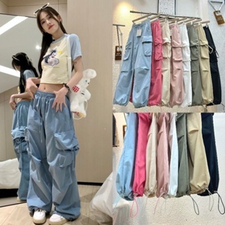 LADY_JEANS#9197(ใส่โค้ด 𝐌𝐈𝐃𝐍𝐈𝐆𝐇𝐓𝟗𝟏𝟓 ลด 50%)กางเกงขายาว คาร์โก้ ปลายขาปรับ ได้สองแบบ พร้อมส่ง ผู้หญิง