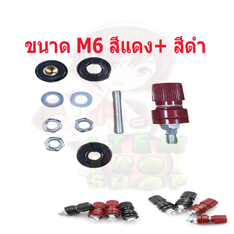 ขั้ว M6 ขั้วแบตเตอรี่รองรับกระแสสูง ขั้วสายไฟ M6 ขั้วน็อต สกรู 6มม. ใช้กับบล็อคขันเบอร์ 10 2ชิ้นสีแดงกับดำ