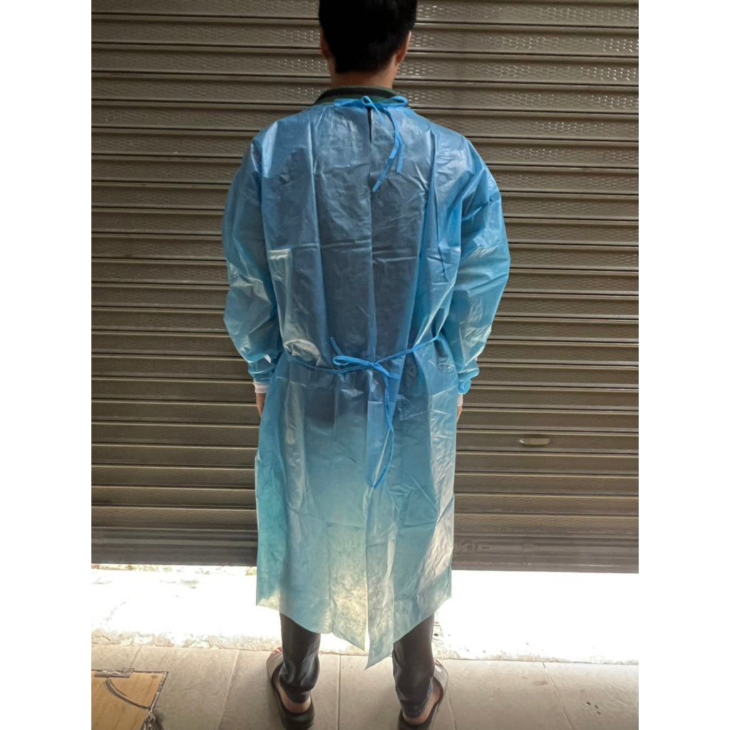 {{{ยกลัง}}} 100ชุด ISOLATION GOWN PP+PE เสื้อกาวน์กันน้ำแขนจั๊มพ์ยางยืด ป้องกันสารคัดหลั่ง สีน้ำเงิน 50แกรม เคลือบกันน้ำ - รูปที่ 3