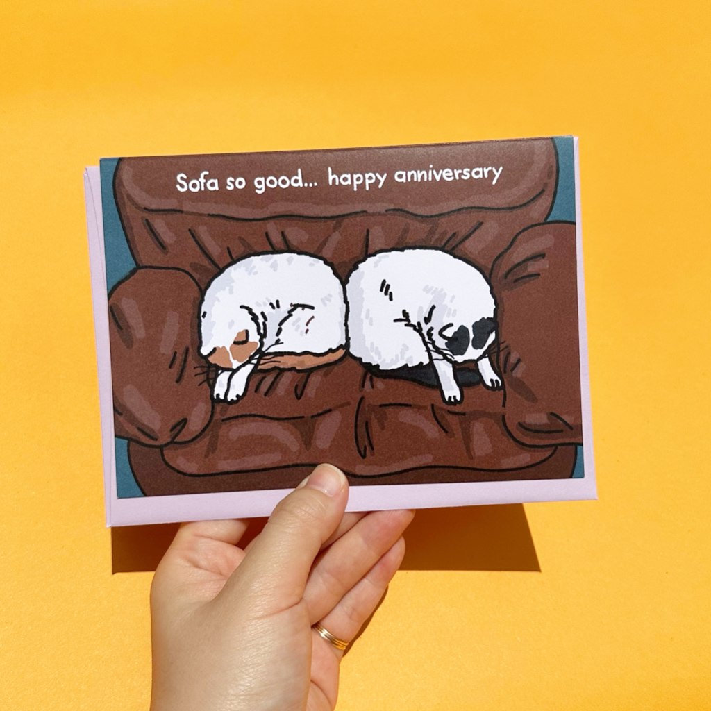 การ์ด Sofa so good Happy Anniversary วันครบรอบน่ารัก การ์ดบอกรักแฟน ลายแมว มีมตลก | cat funny valent
