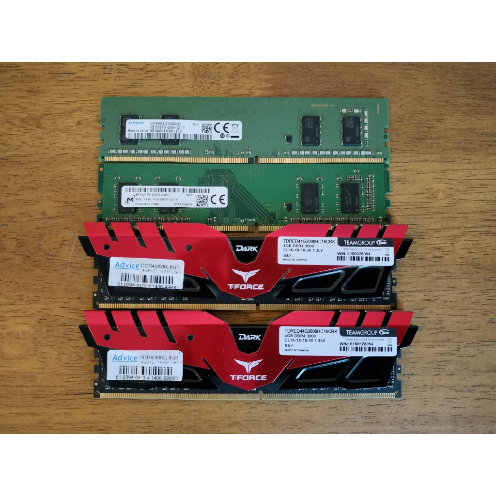 RAM PC แรม (หน่วยความจำ) Team (Dark/Red) DDR4/3000 4x2 8GB + RAM แบรนด์ DDR4/2666 4X2 8G ขายคู่รวม4ตัวเป็น16G