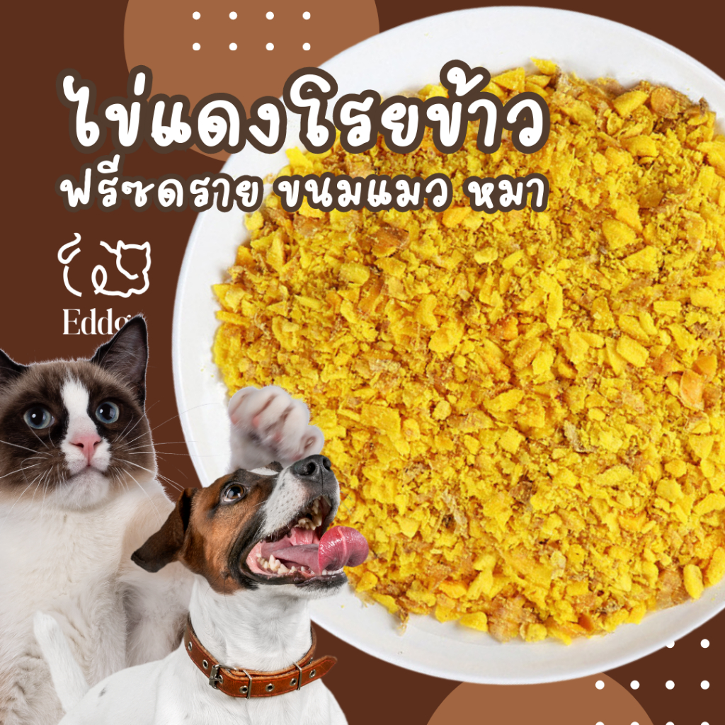 ผงโรยข้าวหมา ผงโรยข้าวแมว ผงโรยอาหารสุนัข ผงไข่แดงฟรีซดราย โรยอาหารแมว ขนมแมว ขนมหมา ขนมแมวฟรีซดราย