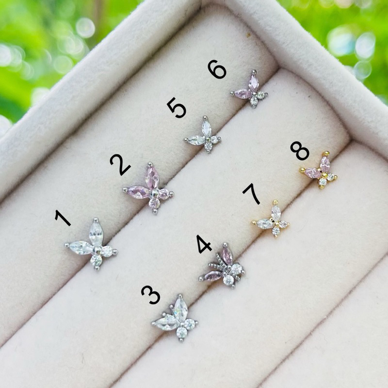 (BB04) ( 1 ข้าง ) ต่างหูรูปผีเสื้อ จิวหู ขนาดเล็ก stainless 316L