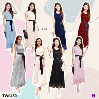 👗Pfashion [ส่งไว!!🚛] P0450 เดรสยาวลูกไม้ แขนกุด แต่งโบว์ผูก ริ้บบิ้น Long sleeveless lace dress with bow and r