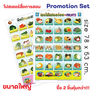 (ถูกกว่าซื้อแยก10%)โปสเตอร์ความรู้ คำศัพท์ ผักและผลไม้ ไทย อังกฤษ เซทสุดคุ้ม