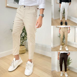 [9.9 ลด50% ใส่ 50MIDNIGHT]กางเกงขาเต่อ 5 ส่วน ชิโน่ ผ้ายืดนิดหน่อย เอว 28-36 นิ้ว กางเกงทำงานผู้ชาย CHINO PANTS Slim-Fit