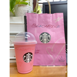 แก้วสตาร์บัคStarbucks Blackpink+หลอดไม่แกะซิล+ฝาโดม+ถุง(ของแท้)