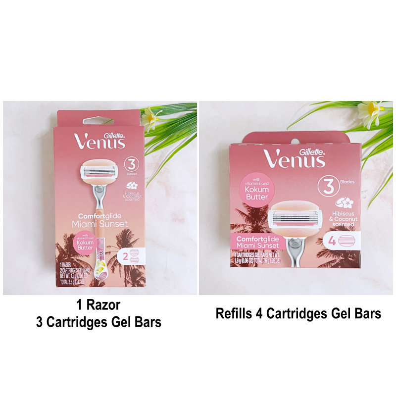 [Gillette®] Venus Miami Sunset Comfortglide Women's Razor and Refills ยิลเลตต์ วีนัส ชุดมีดโกน สำหรั
