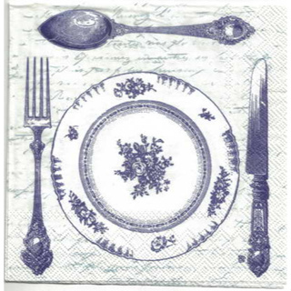 Pladao Napkin ภาพวินเทจ ชุดจาน ช้อนส้อม อาหาร Dinner Plate กระดาษ แนพกิ้น สำหรับงานศิลปะ เดคูพาจ decoupage ขนาด L 33x33