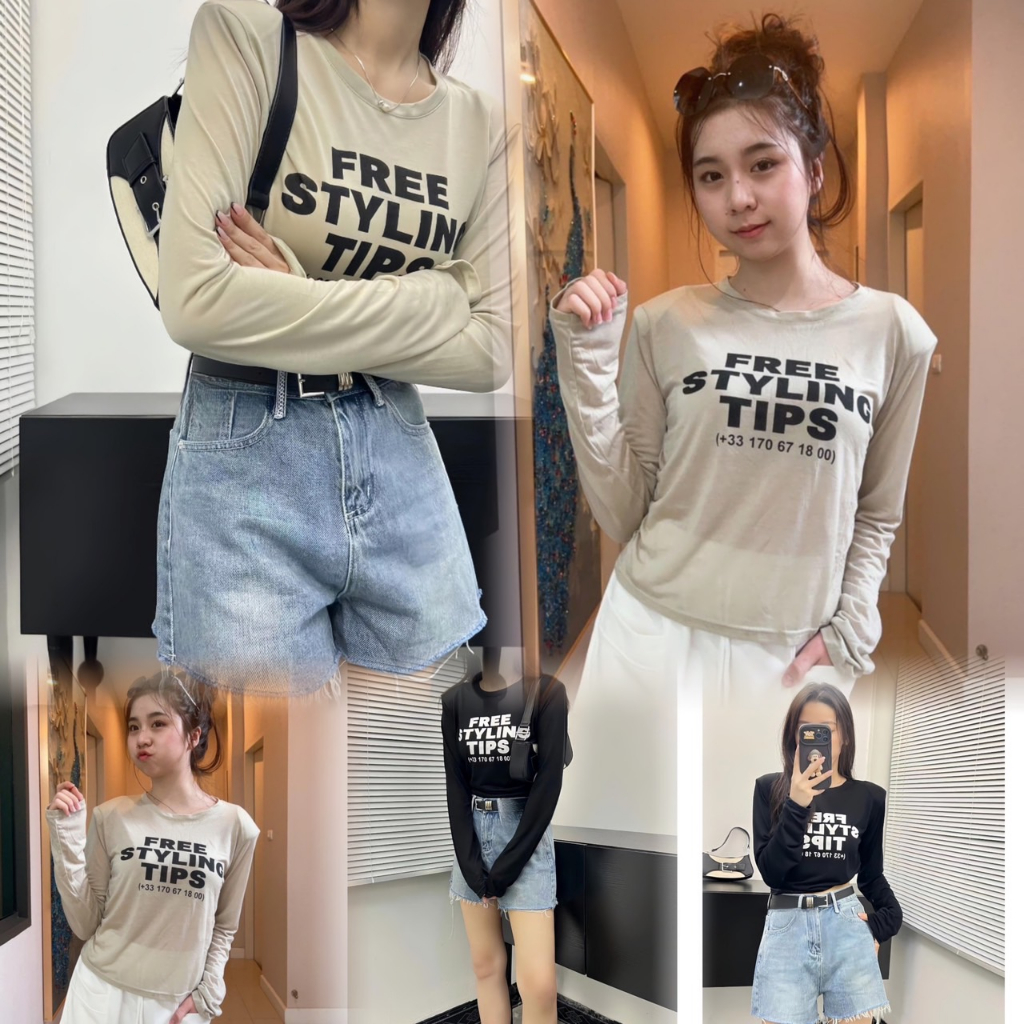 DTXmarket เสื้อยืดแขนยาว มีเสริมไหล่ free size รหัส211